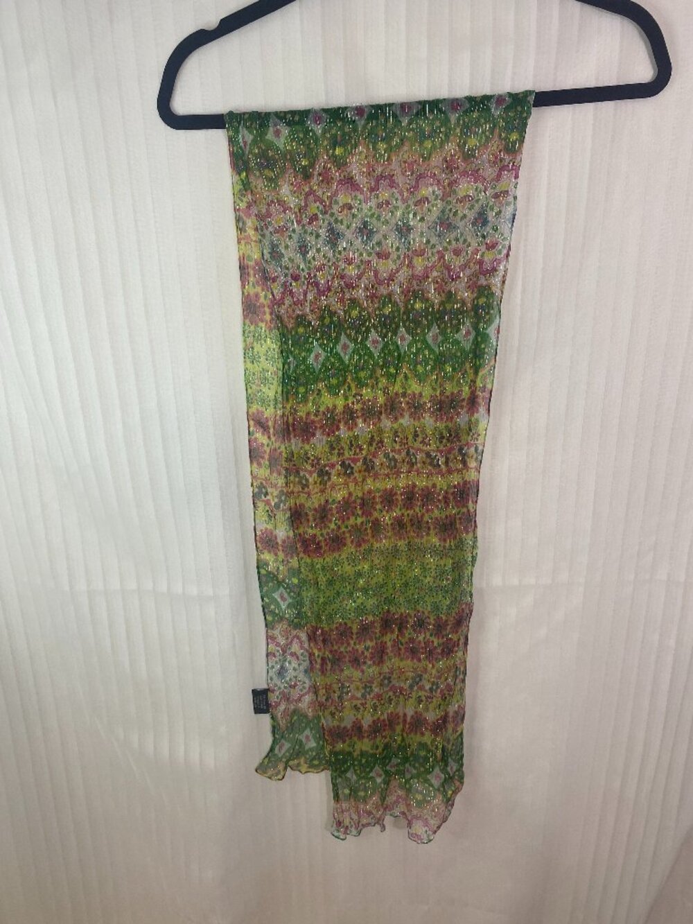 Cejon Sheer Metallic Floral Scarf Wrap Green Pink Boho Lightweight India